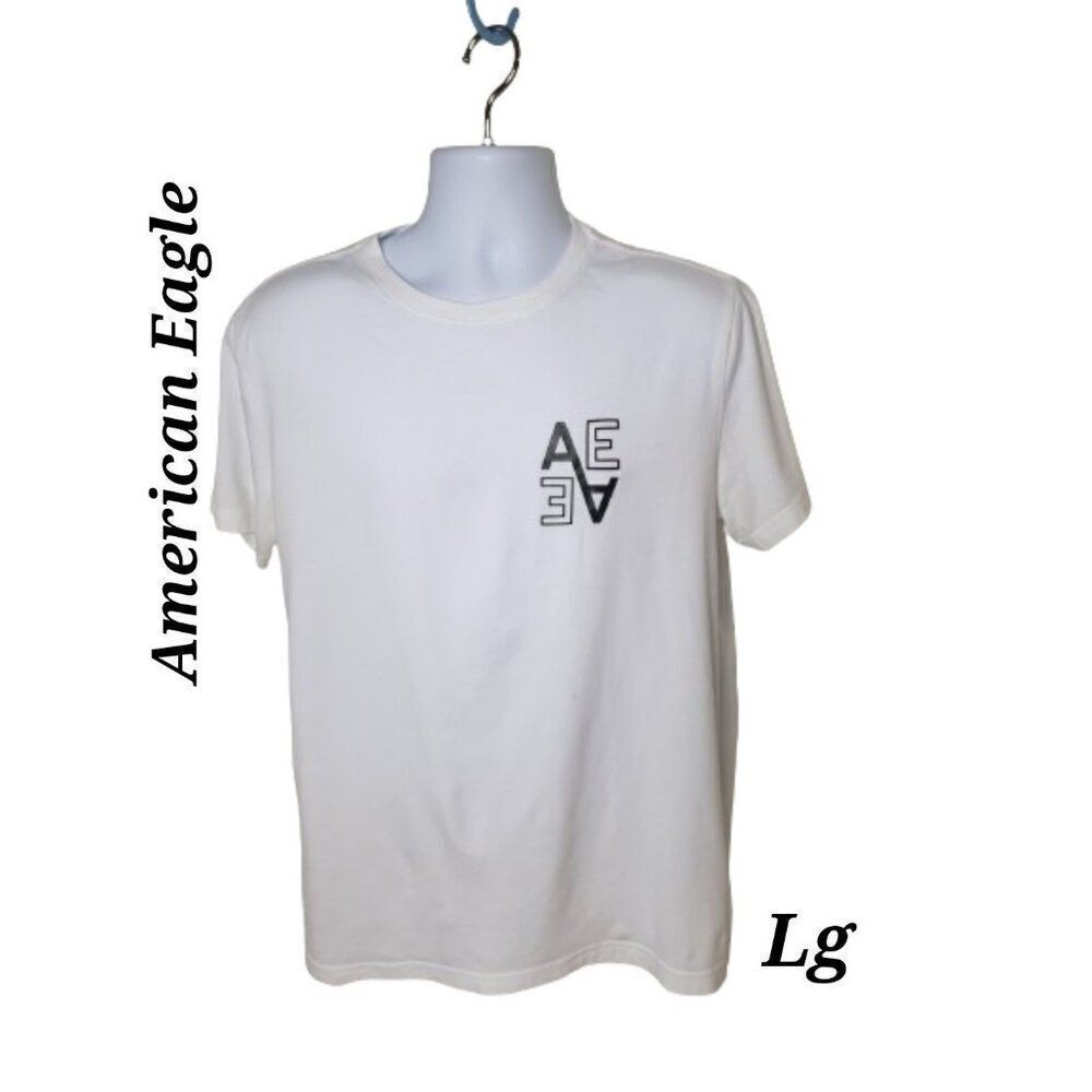 American Eagle Men's Graphic T-Shirt Large White Crew Neck AE Logo Design